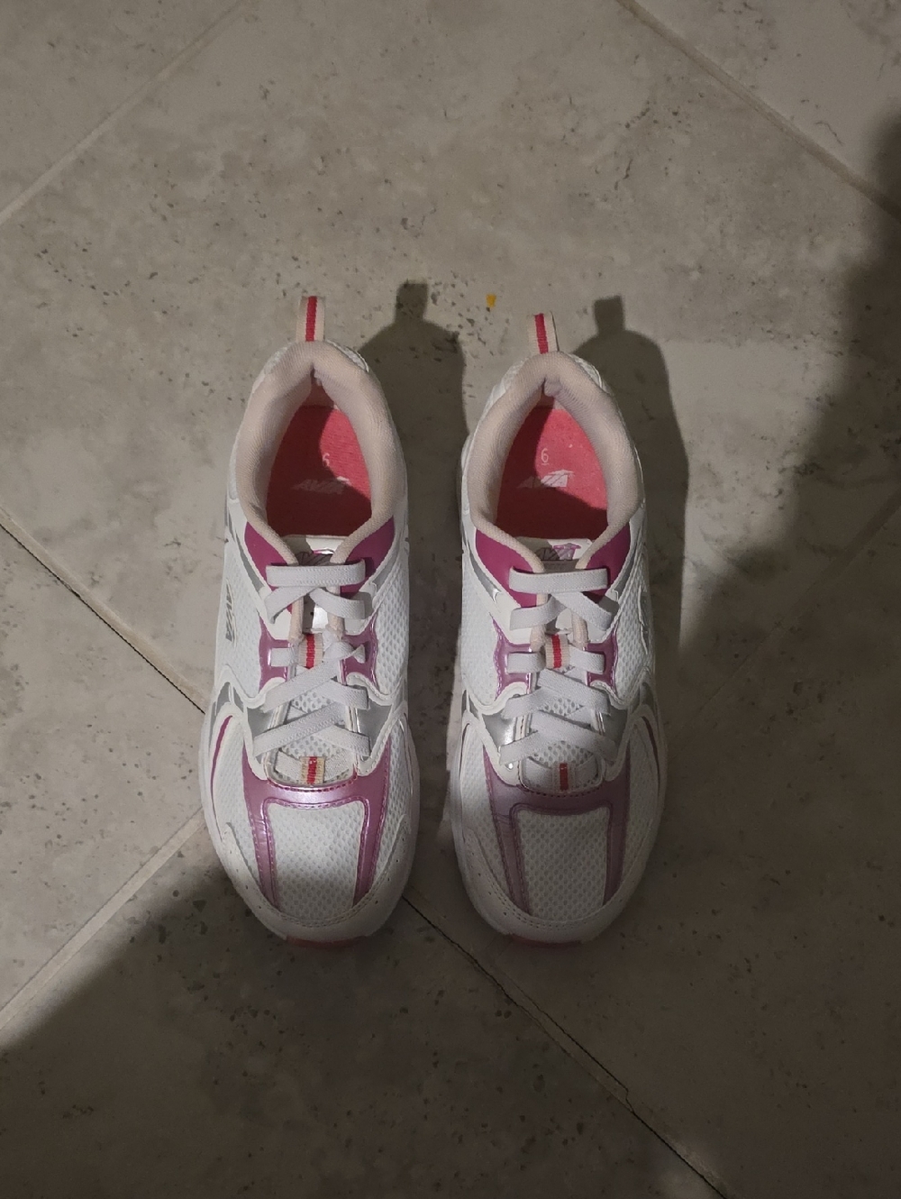 Avia White and Pink Women's Athletic Sneakers with Lace-Up Support